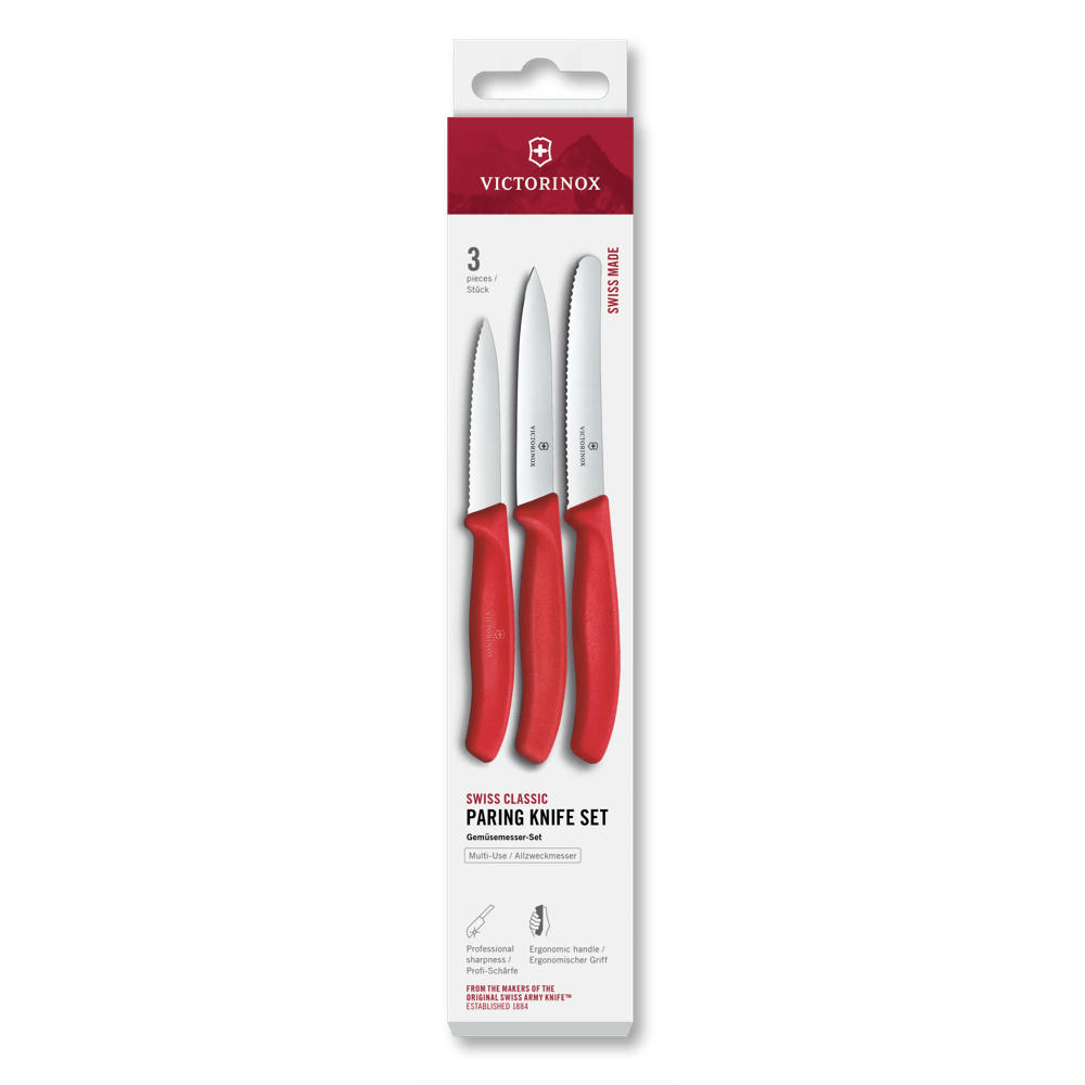 Swiss Classic, Gemüsemesser Set, 3tlg, gerade/Wellen, rot, Box