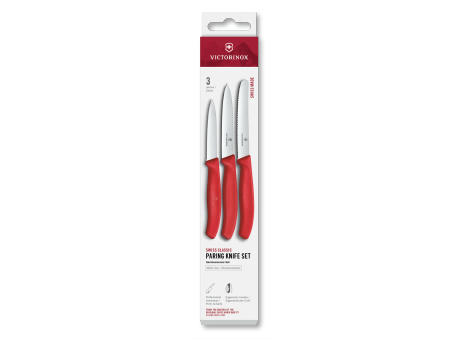 Swiss Classic, Gemüsemesser Set, 3tlg, gerade/Wellen, rot, Box