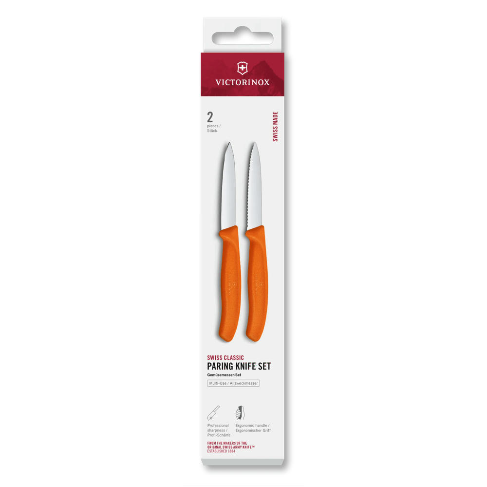 Swiss Classic, Gemüsemesser Set, 2tlg, 8cm,gerade/Wellen,orange