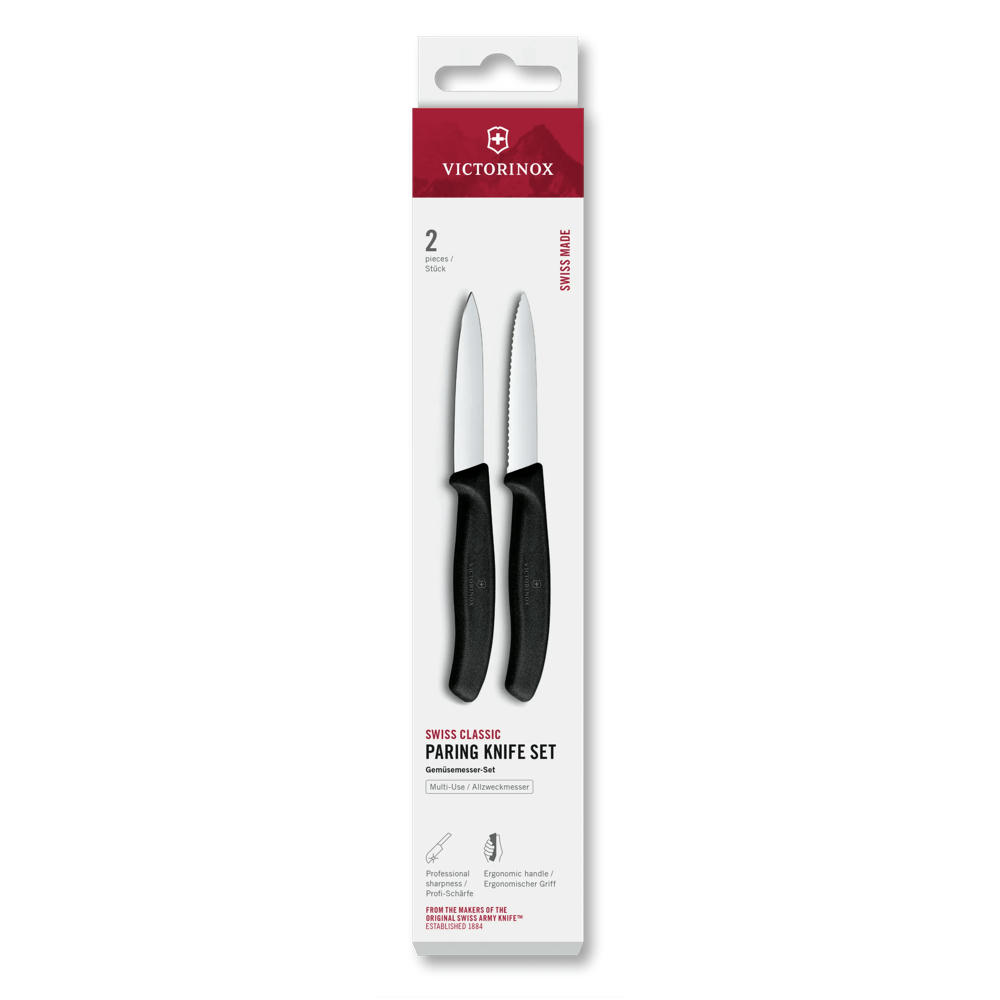 Swiss Classic, Gemüsemesser Set, 2tlg, 8cm, gerade/Wellen,schwarz