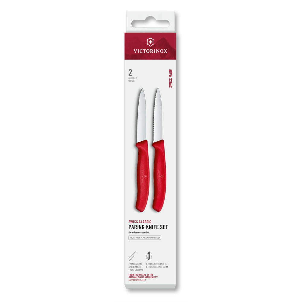 Swiss Classic, Gemüsemesser Set, 2tlg, 8cm, gerade/Wellen,rot