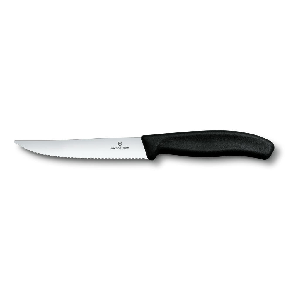 Swiss Classic, Steak & Pizzamesser, 12cm, Wellen, schwarz