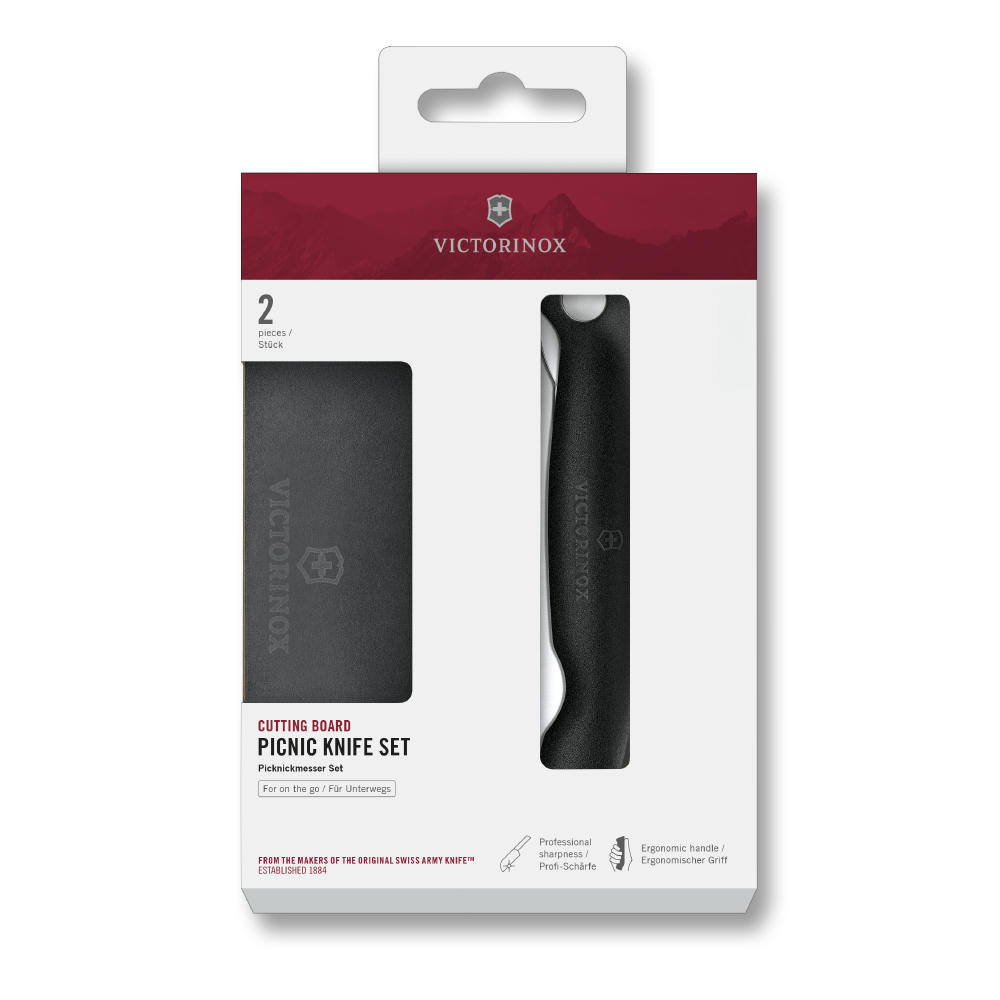 Schneidebrett Picknick Messer Set, 2tlg, 11cm, Wellen, schwarz