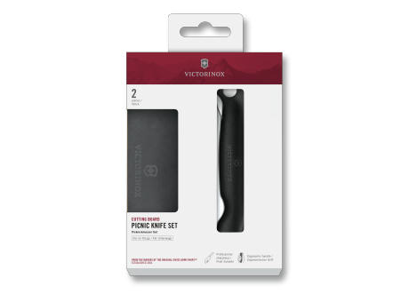 Schneidebrett Picknick Messer Set, 2tlg, 11cm, Wellen, schwarz