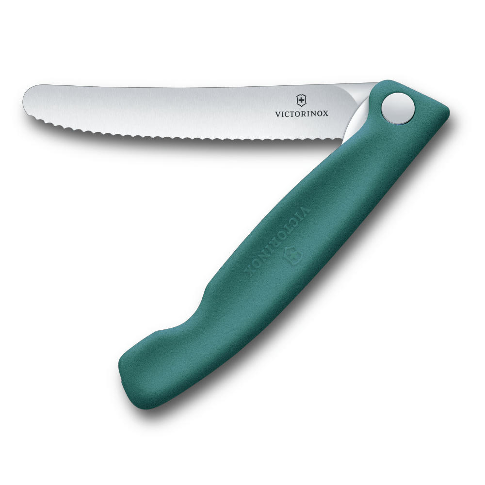Swiss Classic, Picknick Messer, 11cm, Wellen, grün, Box