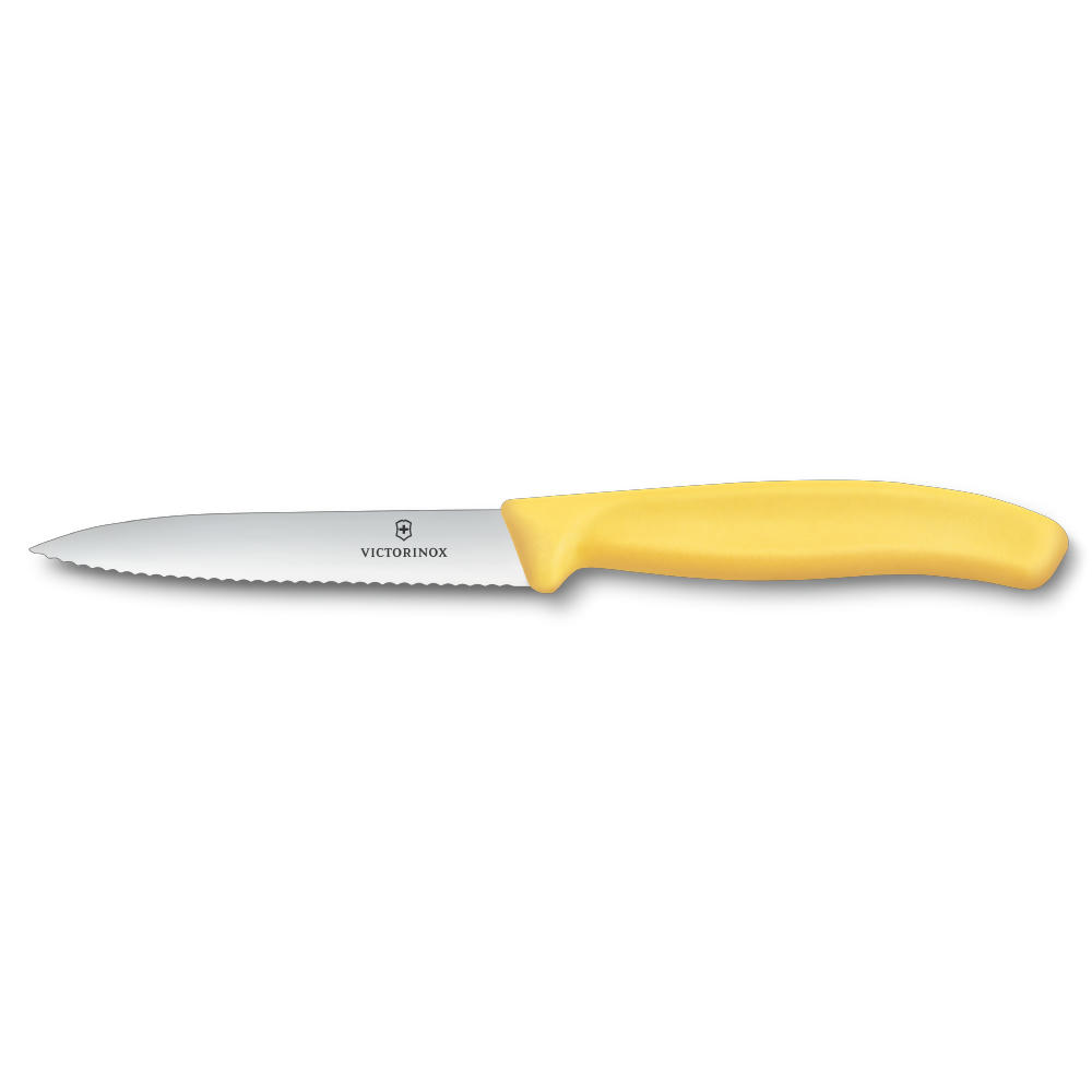 Swiss Classic, Gemüsemesser, 10cm, Wellen, Mittelspitz, gelb