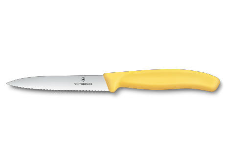 Swiss Classic, Gemüsemesser, 10cm, Wellen, Mittelspitz, gelb