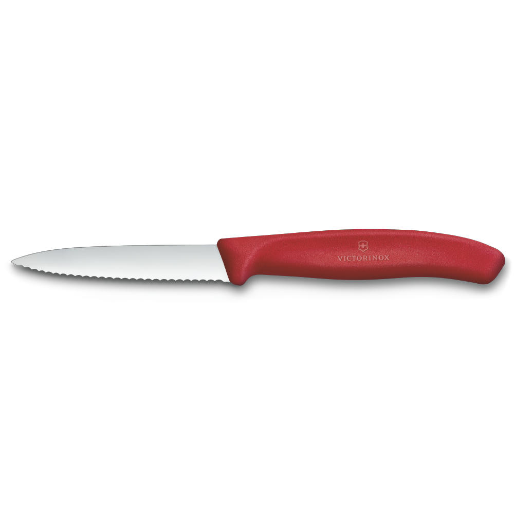 Swiss Classic, Gemüsemesser, 8cm, Wellen, Mittelspitz, rot