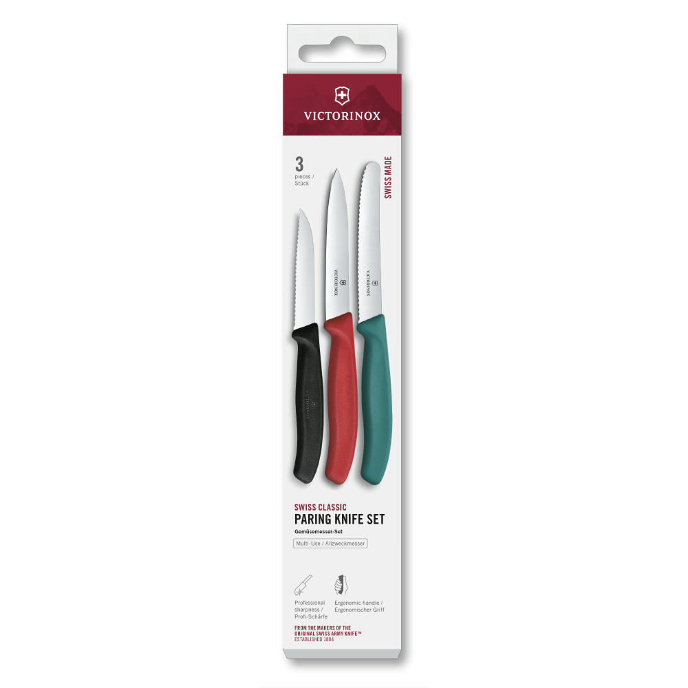 Swiss Classic, Gemüsem. Set, 3tlg, gerade/Wellen,grün/rot/schwarz
