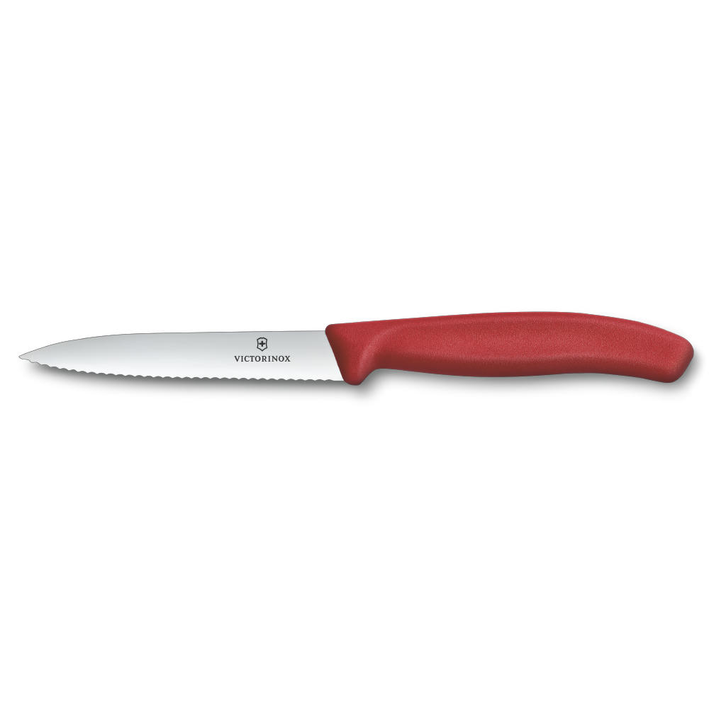 Swiss Classic, Gemüsemesser, 10cm, Wellen, Mittelspitz, rot
