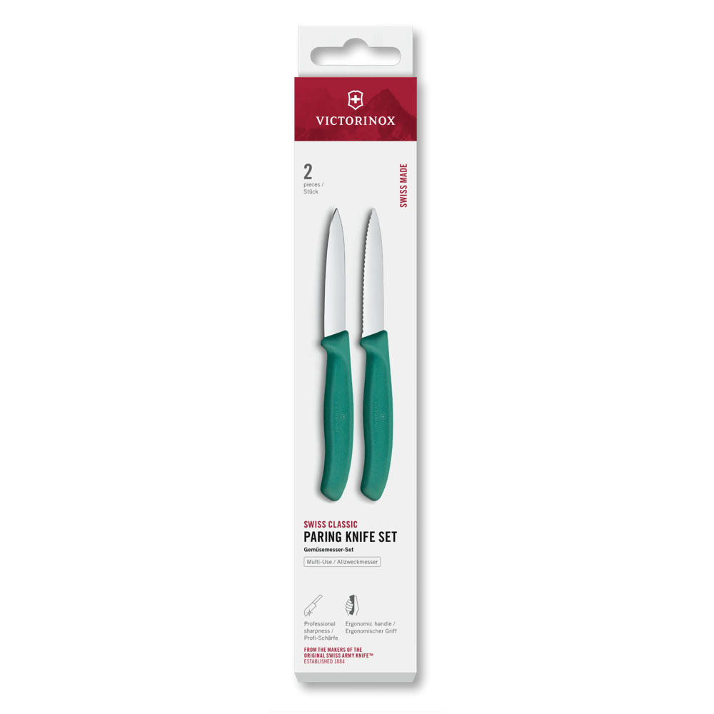 Swiss Classic, Gemüsemesser Set, 2tlg, 8cm, gerade/Wellen,grün