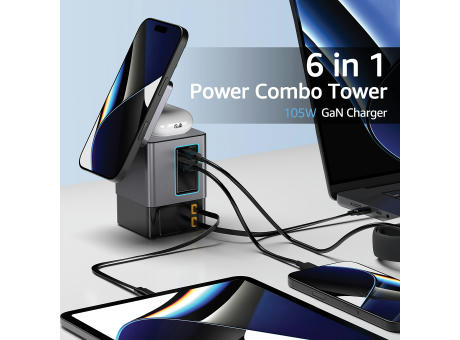 Urban Vitamin Sacramento 105W GaN Charger mit einz. Kabeln