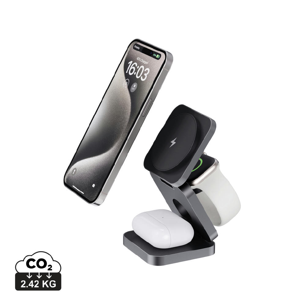 Terra faltbares 3-in-1 15W Charger aus RCS rec. Aluminium