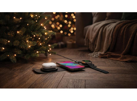 Swiss Peak 15W 3-in 1 Wireless-Reise-Charger aus RCS Plastik