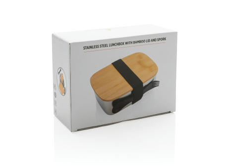 Stainless Steel Lunchbox mit Bambus-Deckel und Göffel
