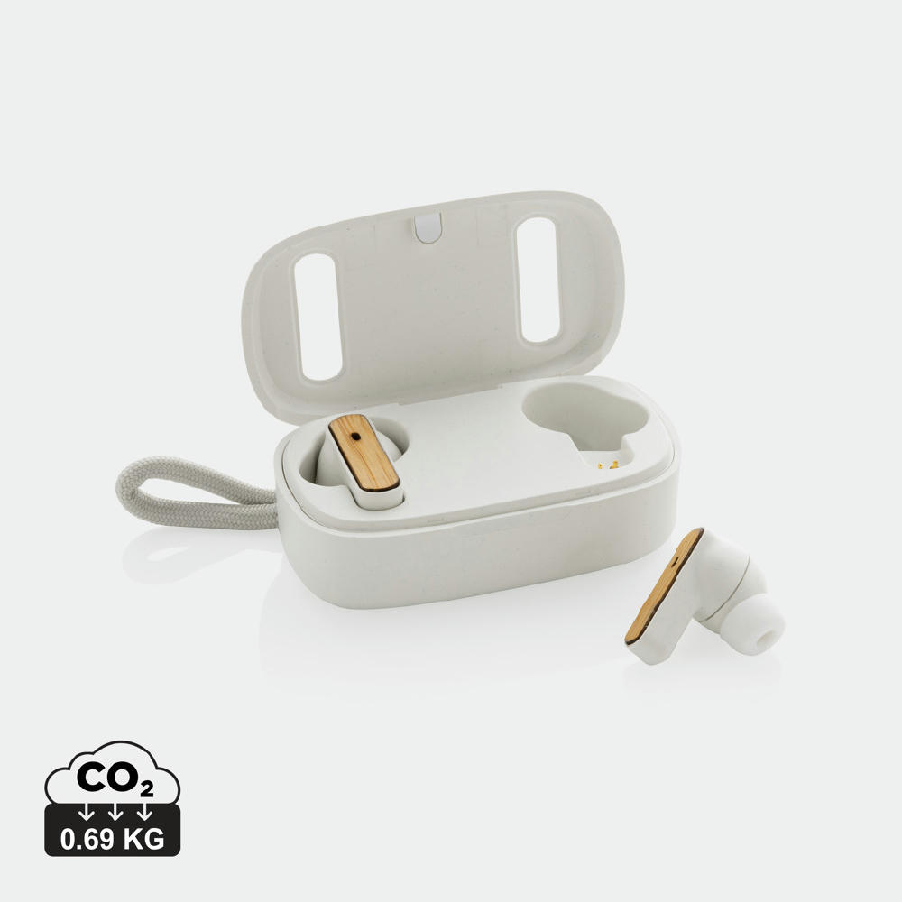 TWS-Ohrhörer aus recyceltem RCS-Kunststoff und Bambus