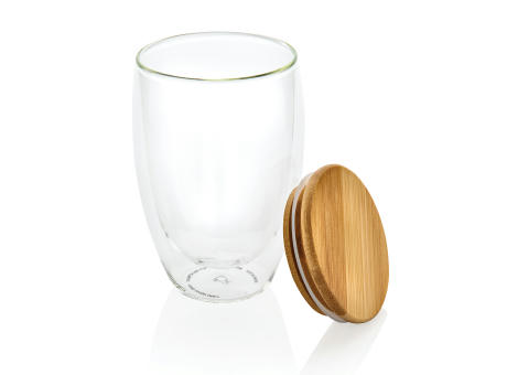 Doppelwandiges Borosilikatglas mit Bambusdeckel 350ml
