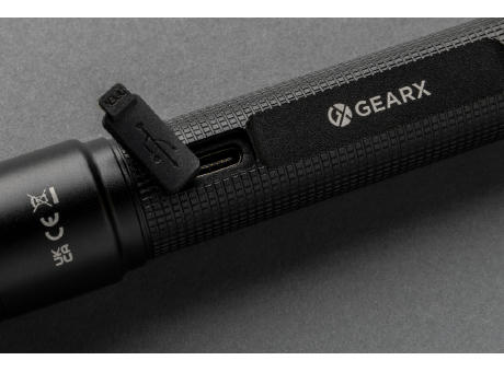 Gear X Taschenlampe aus RCS recycelt. Aluminium mit USB-Akku
