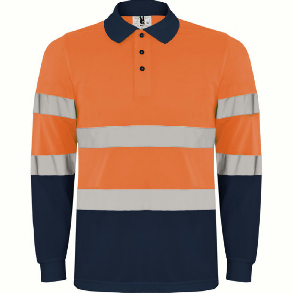 AV POLARIS LONG SLEEVE POLO SHIRT S/4XL NAVY BLUE/FLUOR ORANGE