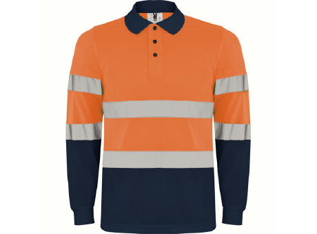 AV POLARIS LONG SLEEVE POLO SHIRT S/M NAVY BLUE/FLUOR ORANGE