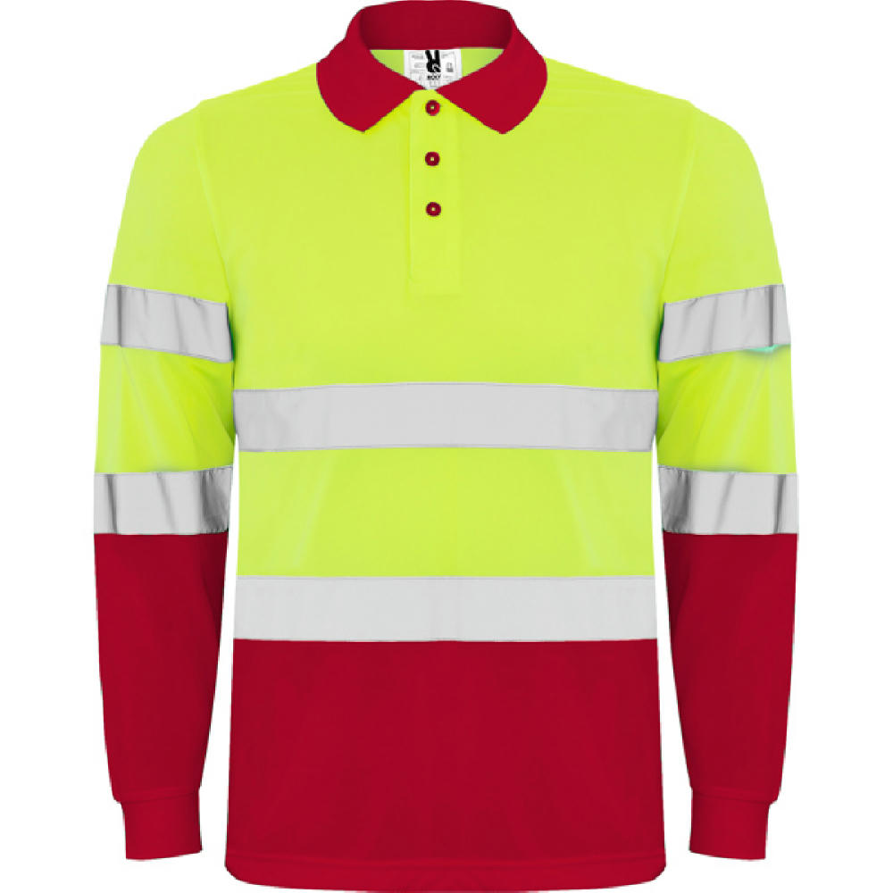 HV POLARIS LONG SLEEVE POLO SHIRT S/S JOB RED/FLUOR YELLOW