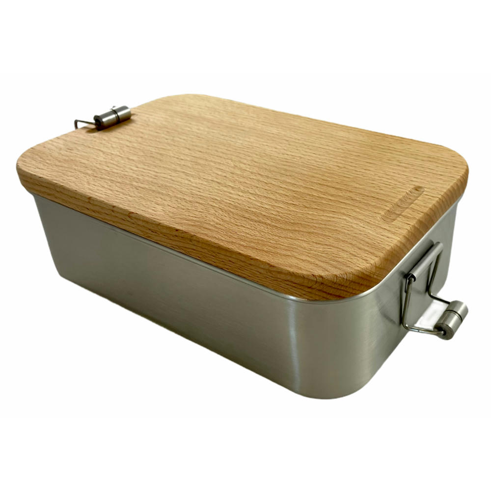 Edelstahl Lunchbox mit Buchenholzdeckel