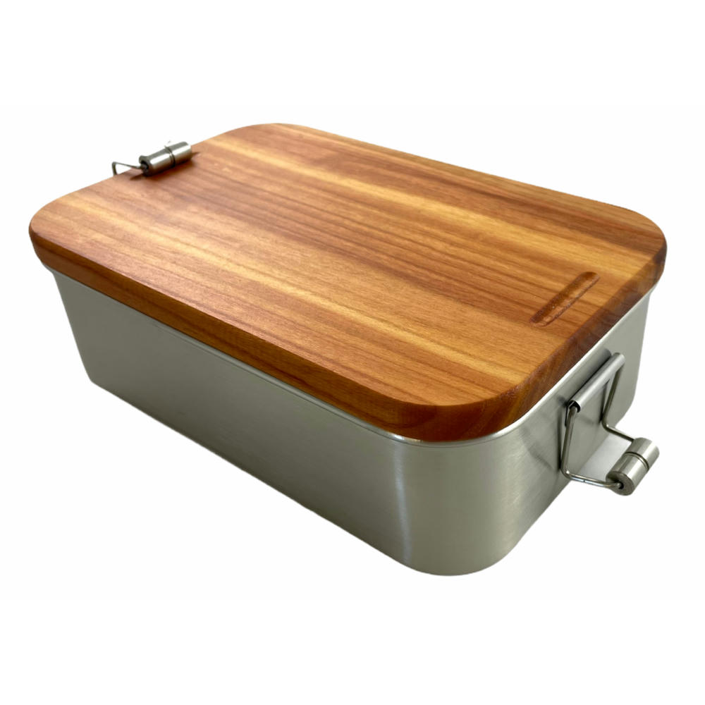 Edelstahl Lunchbox mit Kirschholzdeckel