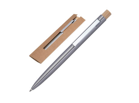 Recycelter Edelstahl Kugelschreiber mit Bambusdrücker SAVANNAH