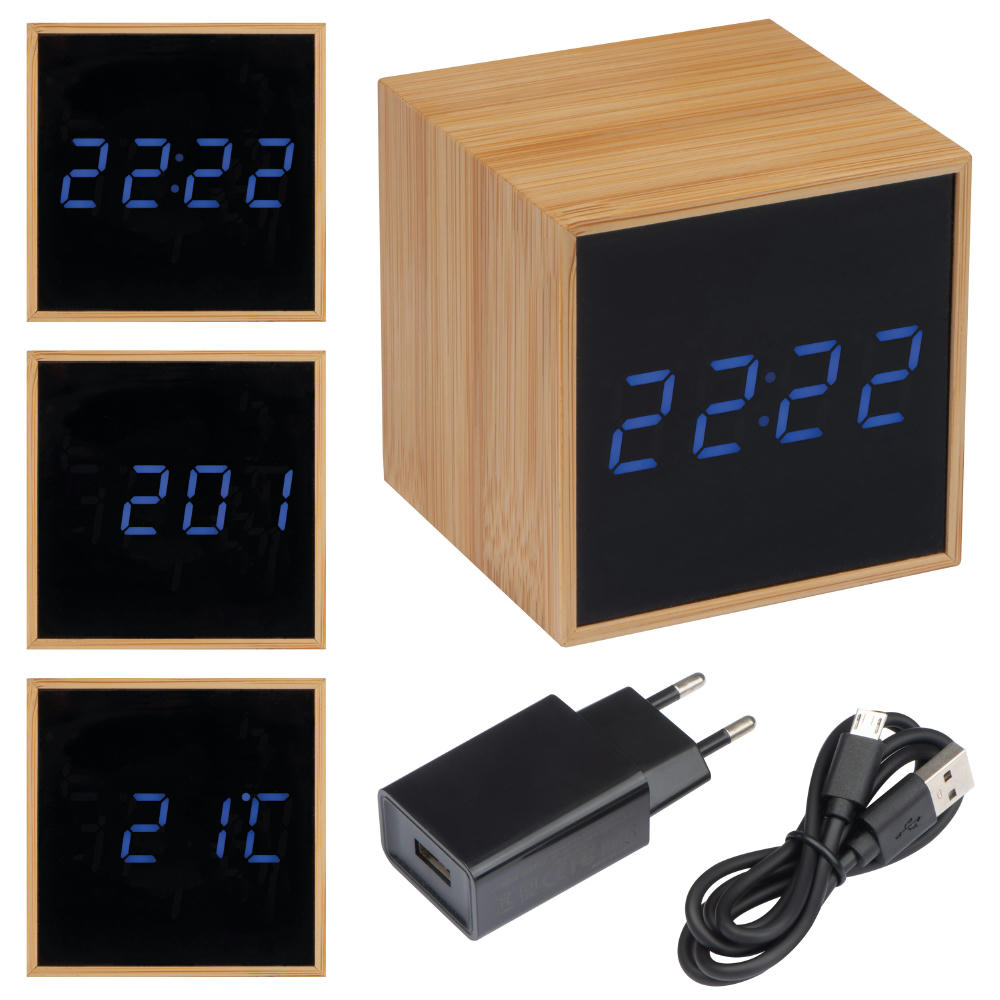 Tischuhr mit schwarzem Display und blauer LED Anzeige EILEEN