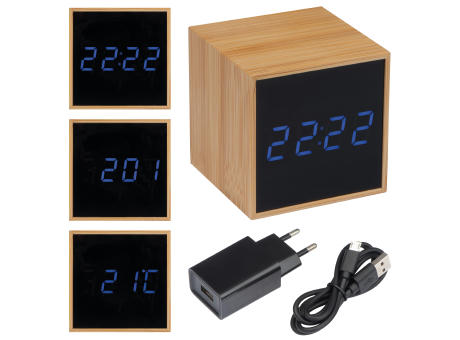 Tischuhr mit schwarzem Display und blauer LED Anzeige EILEEN