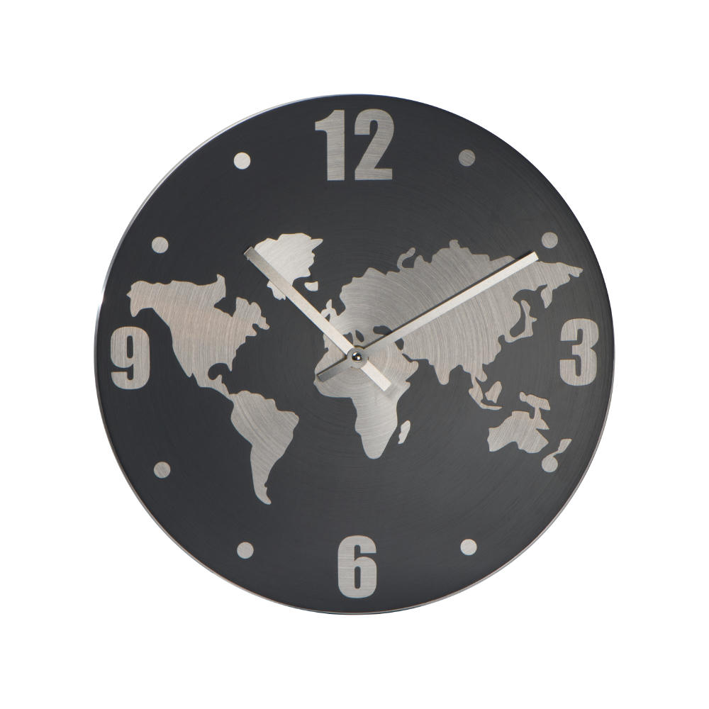 Wanduhr aus Aluminium mit Weltkarte BALTASAR