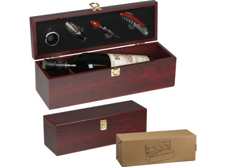 Weinbox aus Holz mit Kellnermesser für 1 Flasche