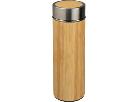 Edelstahl Trinkflasche mit Bambusummantelung und Teesieb, 350ml