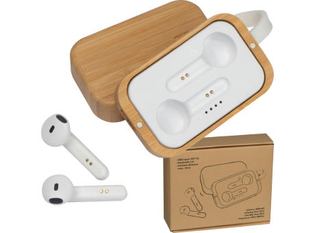 Bluetooth Kopfhörer in einer Bambusbox