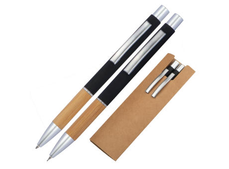 Schreibset Kugelschreiber und Bleistift mit Griffzone aus Bambus 