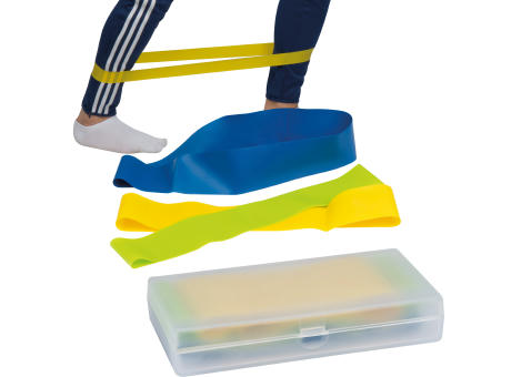 Elastische Fitnessbänder in einer Kunststoffbox