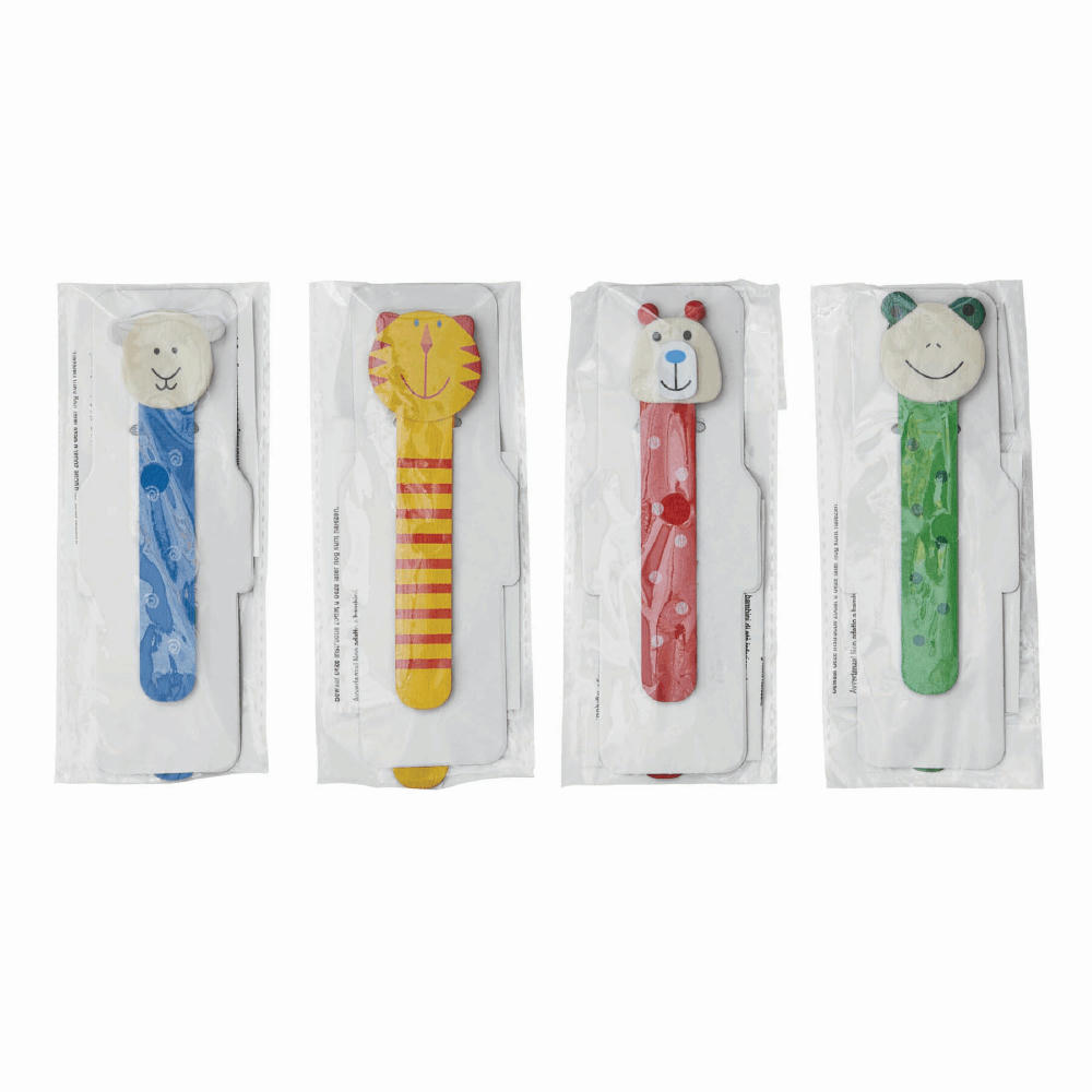 Holz-Lesezeichen FUNNY ANIMALS, 4-fach sortiert, Preis pro Stück