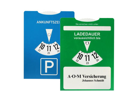 Kartonparkscheibe mit Ladedaueranzeige für E-Autos