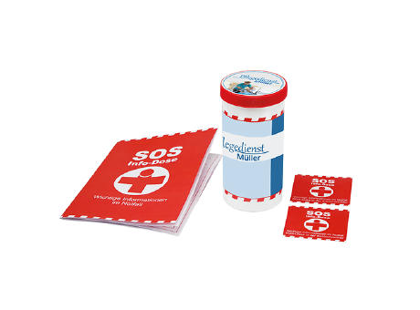 SOS-Info-Dose individuelle Banderole und Deckelaufkleber