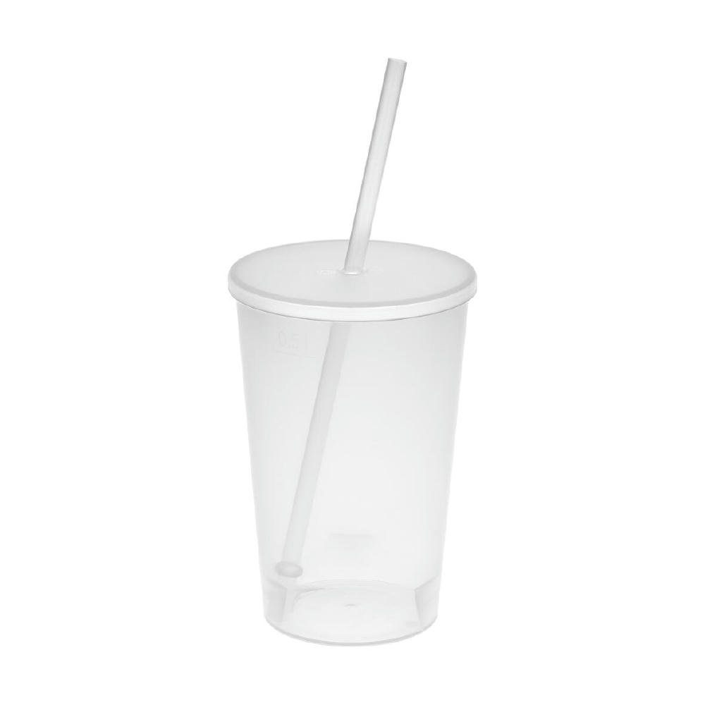 Trinkbecher "Vital", 500 ml mit Deckel und Strohhalm