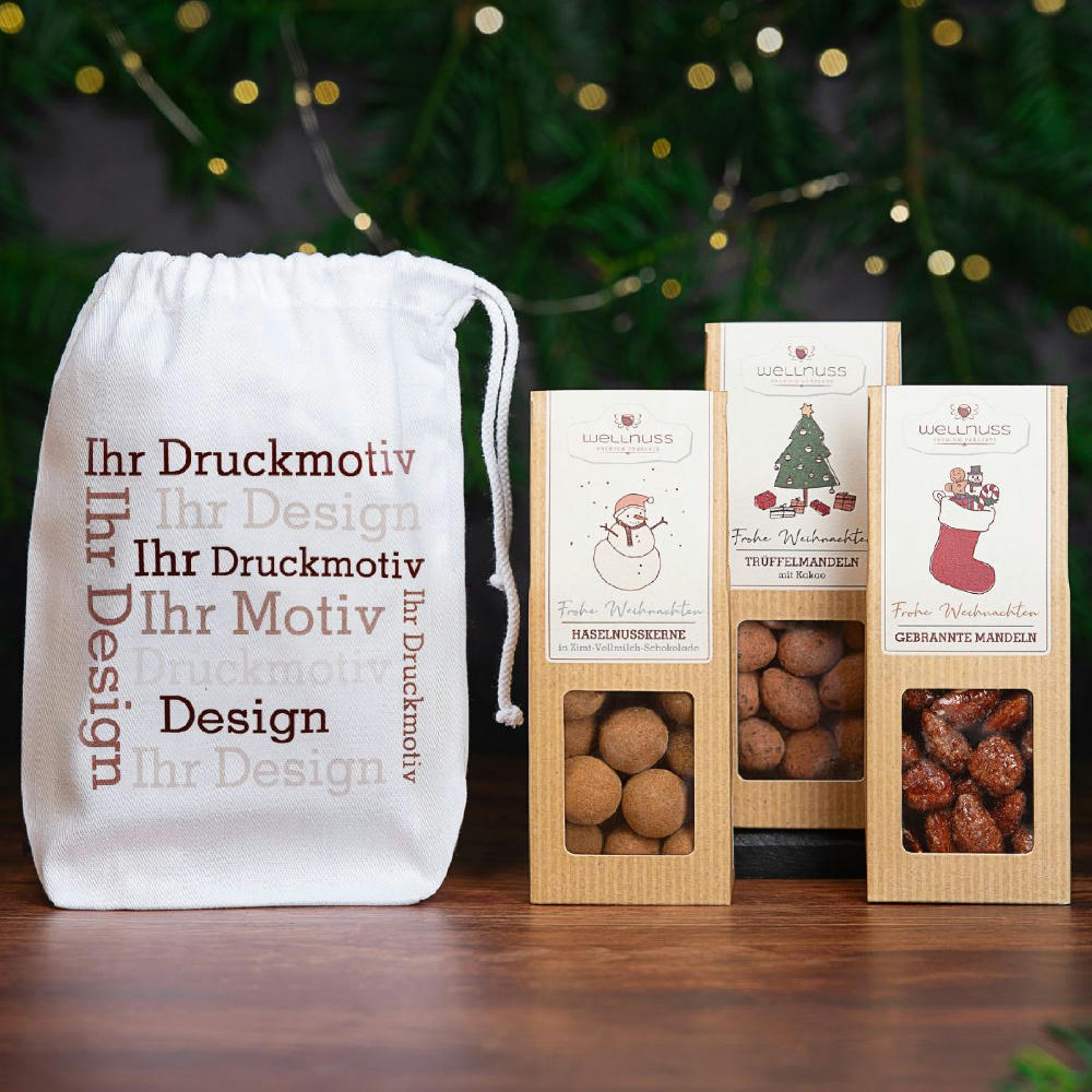 3 Weihnachts-Snacks im Baumwollsäckchen