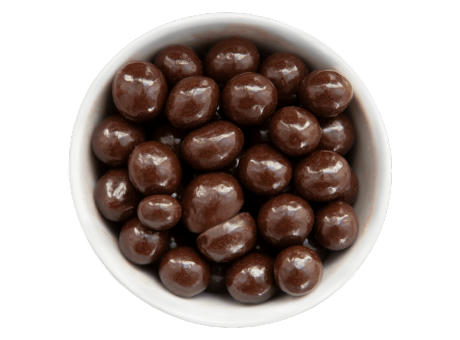 Kaffeebohnen mit Zartbitterschokolade umhüllt in der Faltschachtel