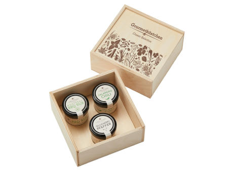 Gourmetkästchen mit 3 Gourmet Gewürzen im Glas