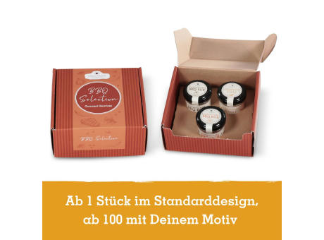 Geschenkkarton mit 3 Gourmet Gewürzen im Glas