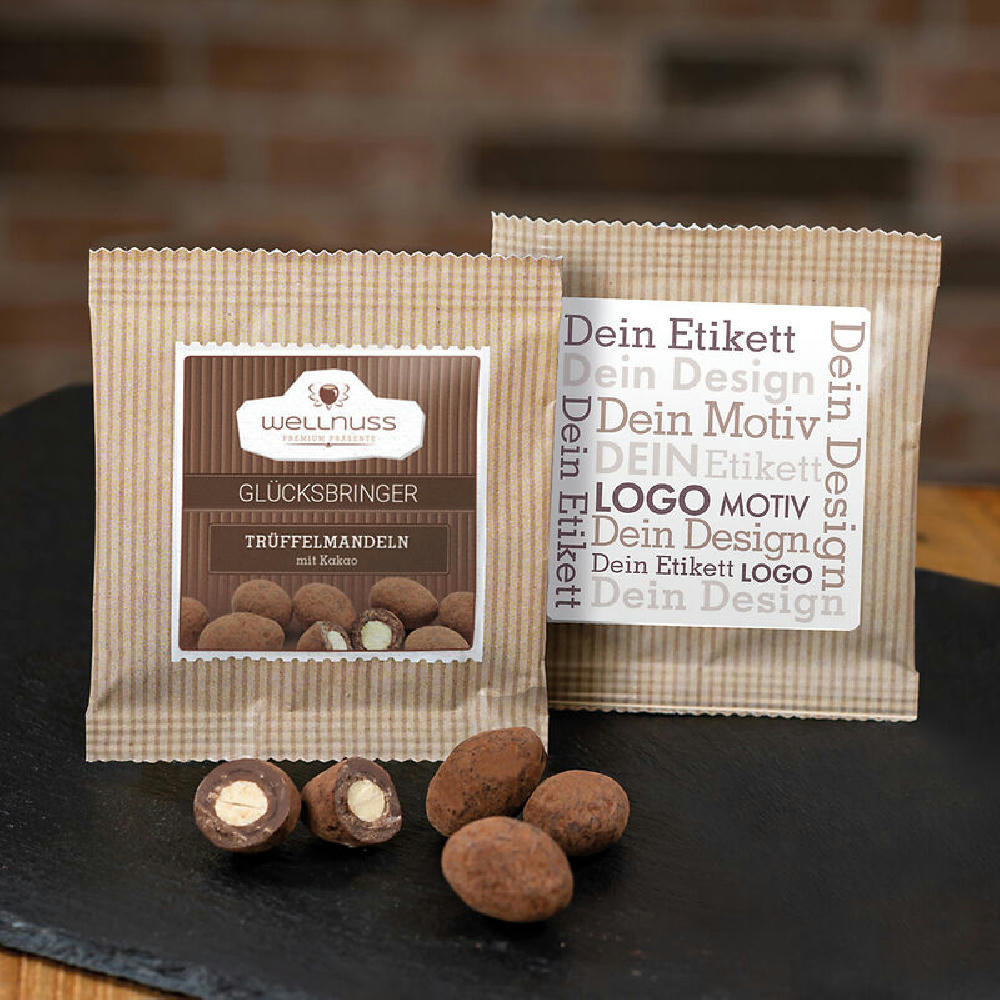 Premium Flowpack - glücksbringer - Trüffelmandeln mit Kakao