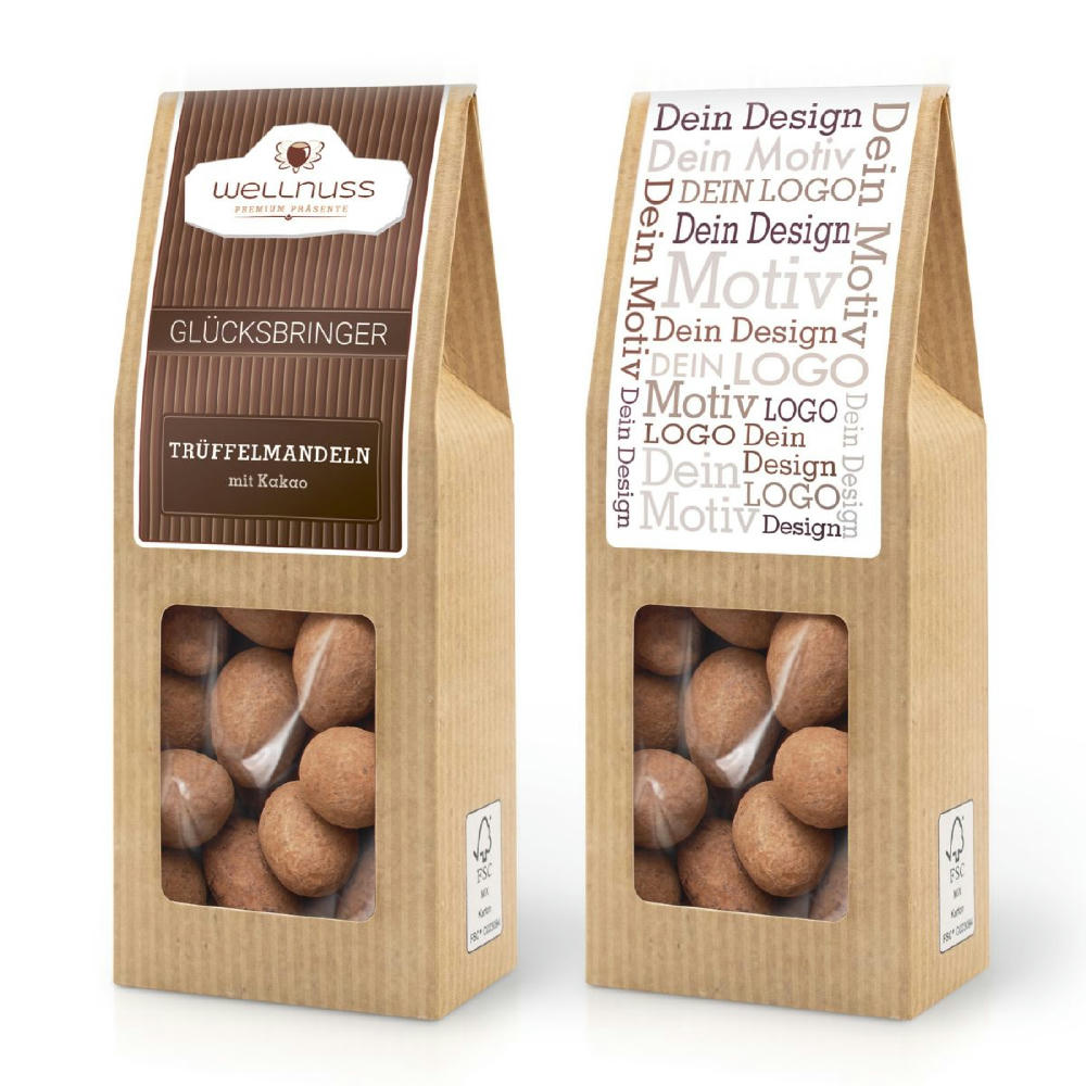 Faltschachtel - Glücksbringer - Trüffelmandeln mit Kakao