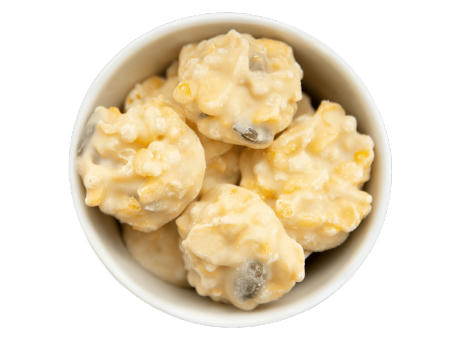 Faltschachtel - Seelenmasseur - Schoko-Crispies mit weißer Schokolade, Kürbiskernen und Erdbeere