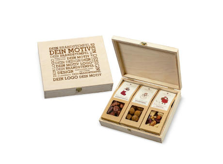 3 Premium Snacks in der Birkenholzbox - Weihnachts-Edition