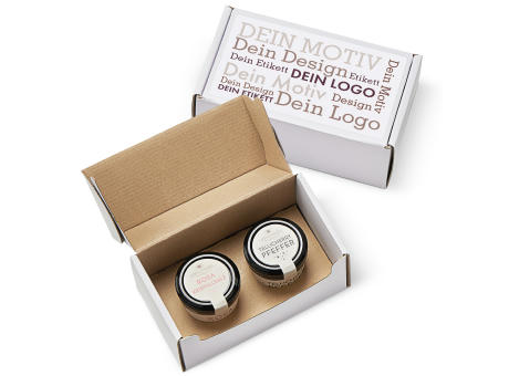 Geschenkkarton mit 2 Gourmet Gewürzen im Glas
