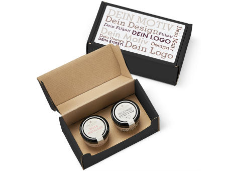 Geschenkkarton mit 2 Gourmet Gewürzen im Glas